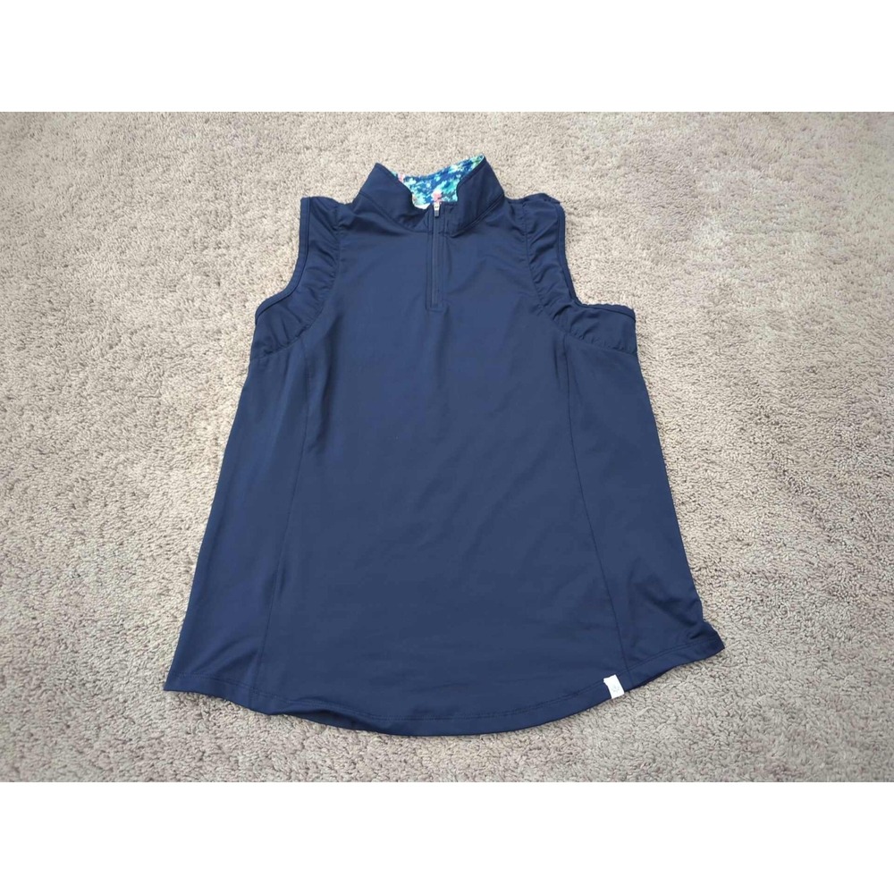 Lady Hagen Tank Top Womens L Ruffle Blue Floral Neck 1/4 Zip Golf